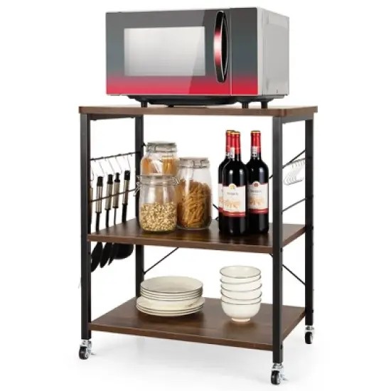 Costway 3-Tier Kitchen Baker's Rack Microwave Oven Storage Cart w/ Hook image {13}