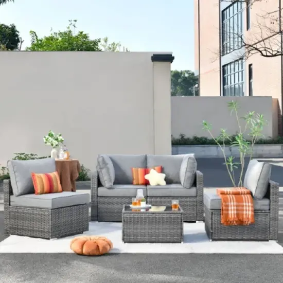 Venice 5pc Wicker Outdoor Patio Furniture Set Conversation Sofa with a Table and Cushions image {13}