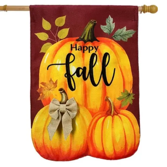Briarwood Lane Burlap House Flag 40x28 For Outdoor Happy Fall Pumpkin Trio For Fall House Flag image {1}