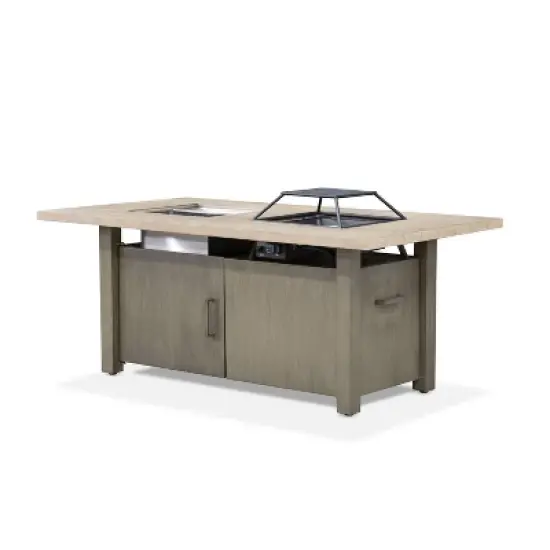 Greemotion 71" Bordeaux Wood Textured Metal Top Dining Fire Pit Table with Ice Chest Insert Brown: Contemporary Outdoor Furniture, Aluminum Frame image {12}