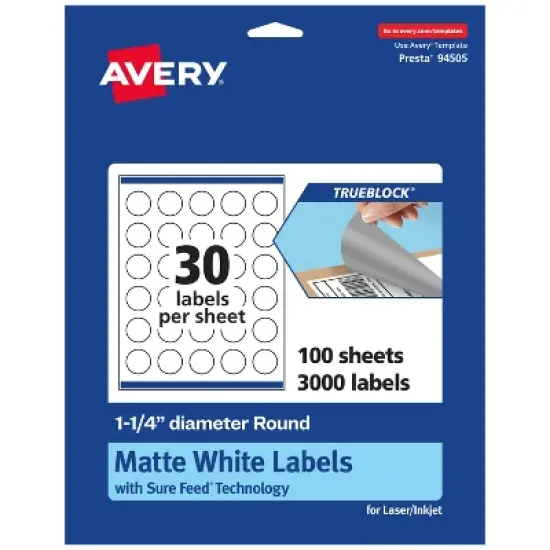 Avery TrueBlock Matte White Paper Labels,  1-1/4" diameter Round image {9}