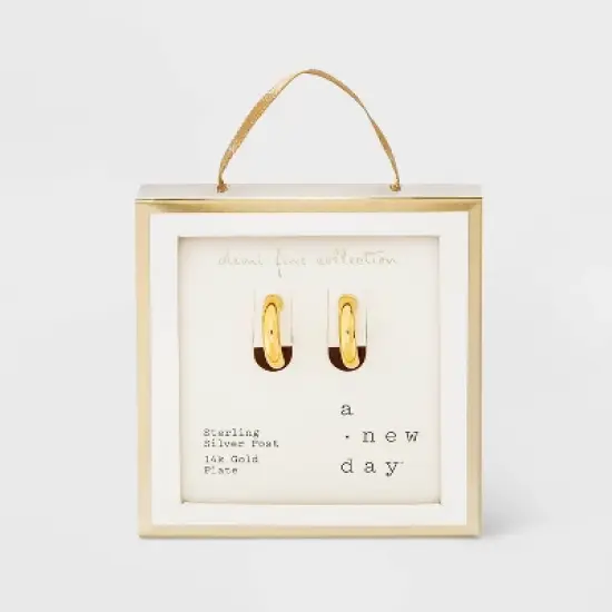14K Gold Plated Tube Hoop Post Drop Earrings - A New Day&trade; image {3}