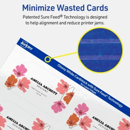 Avery Printable Leaf Business Cards, Sure Feed Technology, 2" x 3-1/2", Glossy White Cardstock, Print-to-The-Edge, Laser/Inkjet Printable, 80 Total image {6}
