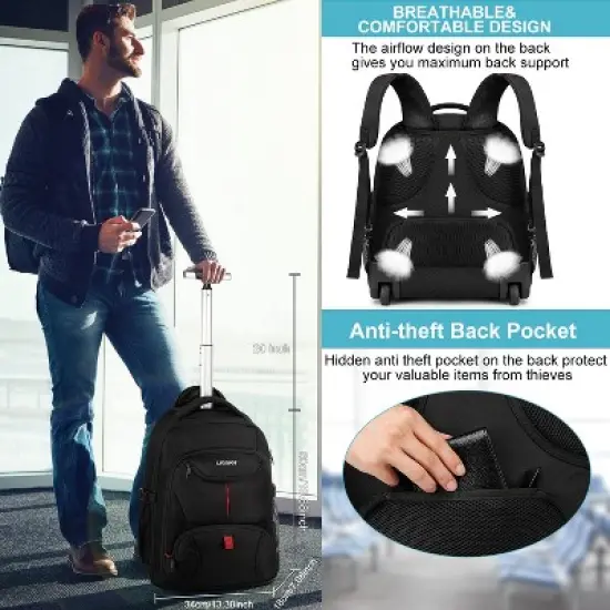 Rolling Backpack, Large Backpack with Wheels for Men Women Adults, 17inch Waterproof Wheeled Travel Laptop Backpack image {3}