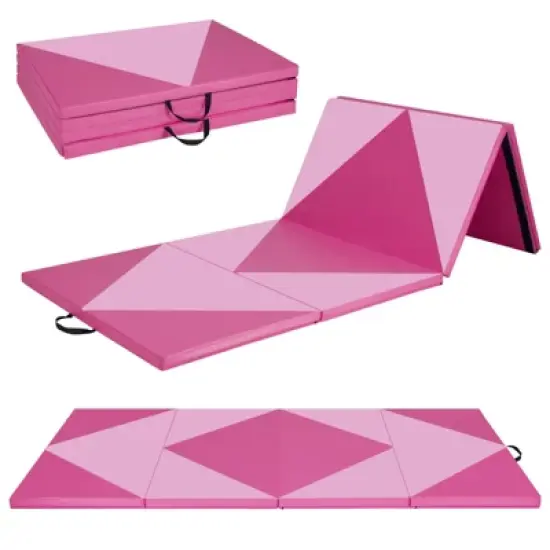Costway Gymnastics Gym Mat 4-Panel Folding Lightweight Gymnastics Tumbling Mat with Hook Navy/Blue/Purple/Pink image {12}