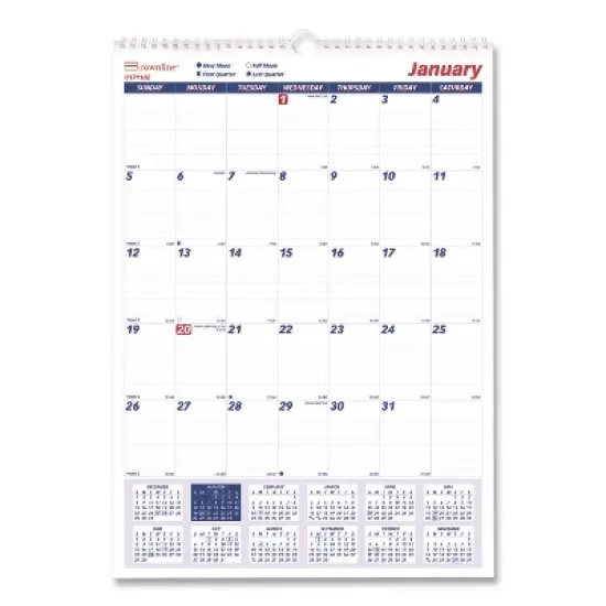 Twin-Wirebound Wall Calendar, One Month per Page, 12 x 17, White/Blue Sheets, 12-Month (Jan to Dec): 2026 image {4}