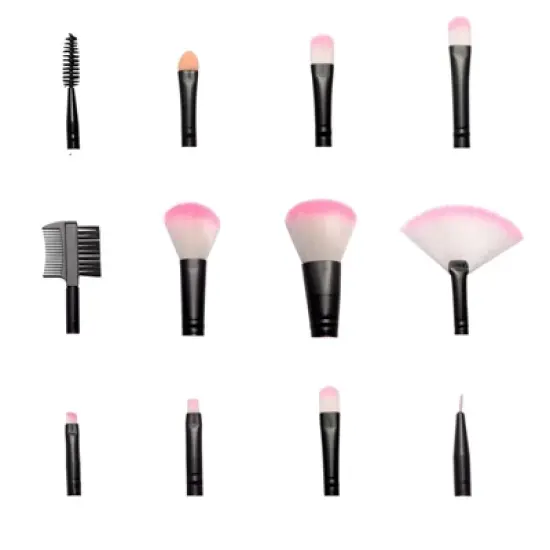Zodaca 12 Piece Makeup Brush Set with Pouch Bag Organizer, Pink image {4}