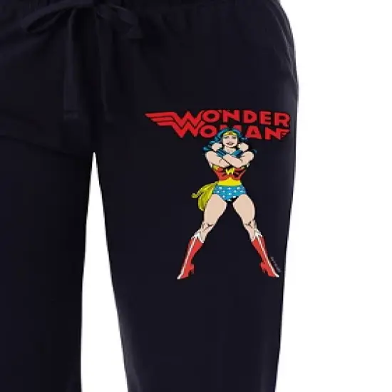 DC Womens' Vintage Wonder Woman Logo Comic Book Style Sleep Pajama Pants Black image {2}
