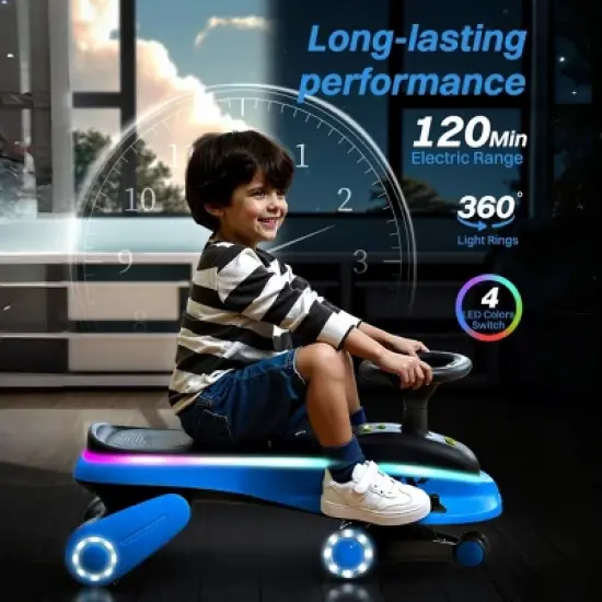 45W 2-in-1 Electric Wiggle & Swing Car for Kids &ndash; 2 Speeds, LED Flashing Wheels, Anti-Rollover, Pedal & Rechargeable Battery, Ages 3+ (170 lbs Max) image {3}