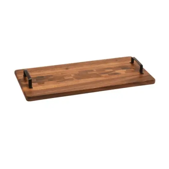 Kalmar Home Acacia Wood Tray w/ Metal Handles - Rect image {4}