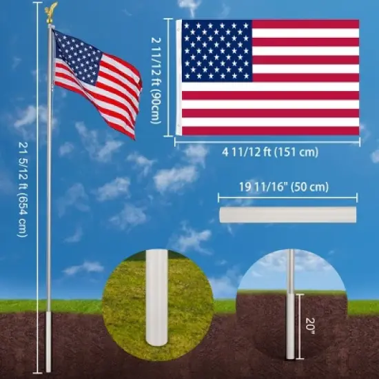 Yescom 20 Ft Aluminum Sectional Flag Pole Kit Eagle Topper Silver image {7}