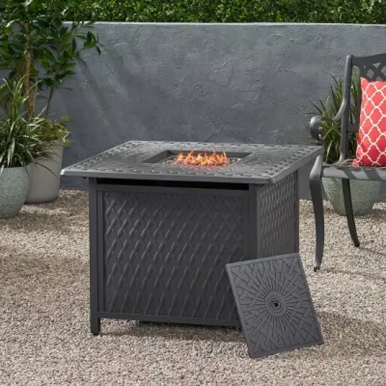 Aspen Outdoor Square Aluminum Fire Pit - Matte Black - Christopher Knight Home image {1}
