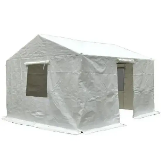 DOMETOUR 12'x14' Waterproof Hardtop Gazebo Cover with Sidewalls & Mesh Windows, All-Season Outdoor Enclosure, White image {5}