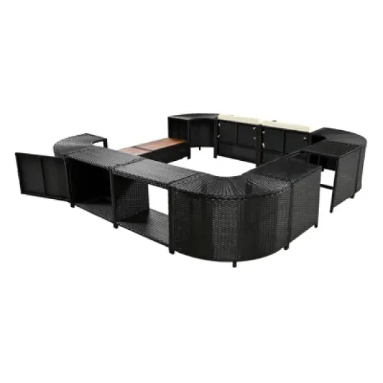 Outdoor Patio Rattan Spa Surround Frame Sofa Set with Storage Spaces and Wooden Bench image {15}