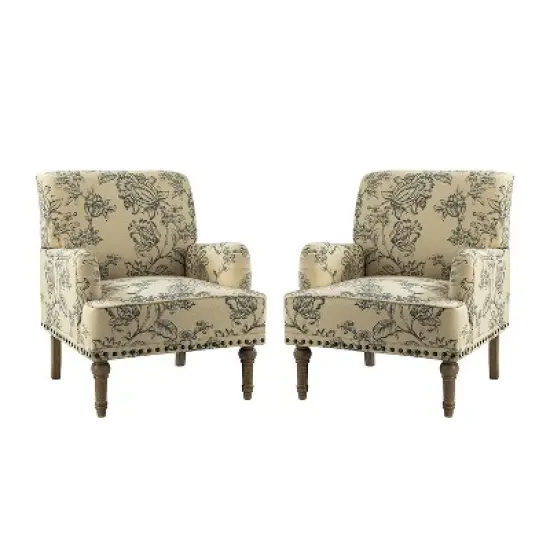 Set of 2 Reggio  Traditional  Wooden Upholstered  Armchair with Floral Patterns and  Nailhead Trim | ARTFUL LIVING DESIGN image {12}