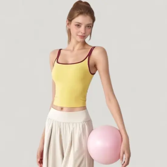 Anna-Kaci Active Women's Square Neck Contrast Trim Cropped Active Tank Top image {6}