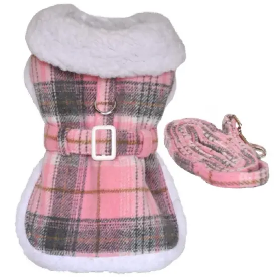 Doggie Design Fleece-Lined Dog Harness Coat - Pink & White Plaid image {1}