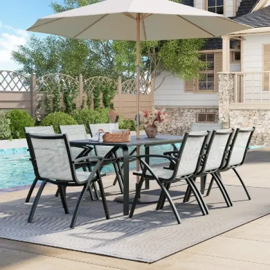 71" Aluminum Outdoor Dining Table with Umbrella Hole, Weatherproof & Rust-Proof Design for Restaurants, Backyards, Poolside - Scratch-Resistant Gray image {6}