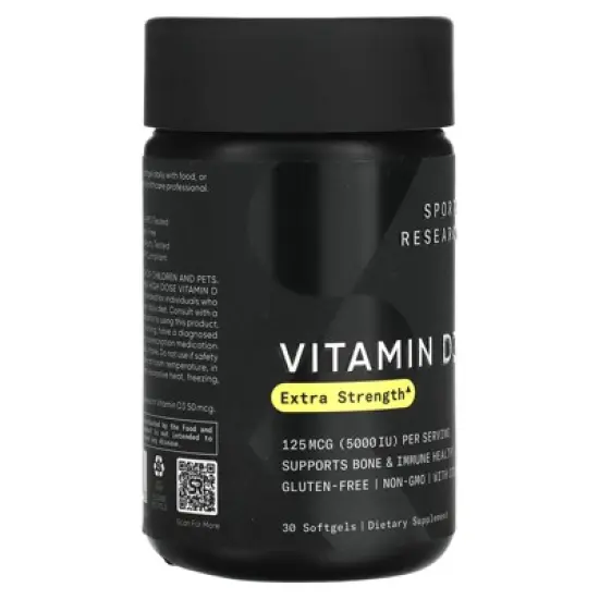 Sports Research Vitamin D3, 125 mcg (5,000 IU), 30 Softgels image {4}