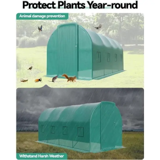 15x6.5x6.5ft Walk-in Greenhouse Tunnel Galvanized Steel Tunnel Greenhouse with Doors and Window,Garden Hot House for Home Gardening image {3}