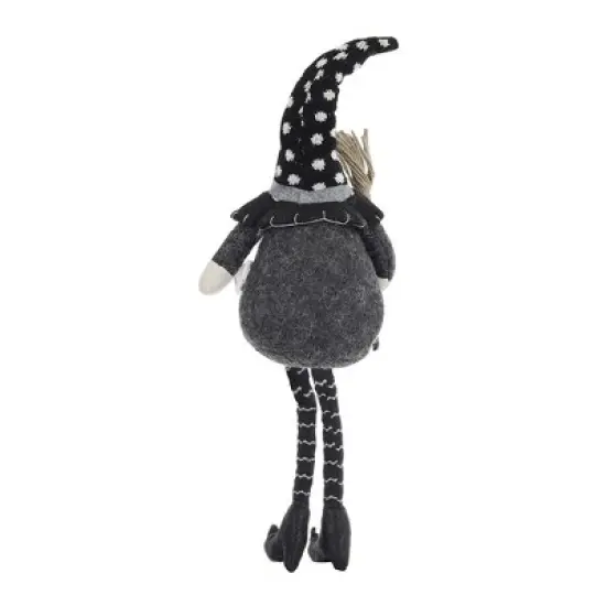 Whisen Fabric Sitting Gnome, Broomstick & Soft Legs, Halloween Decoration - Black & White image {6}