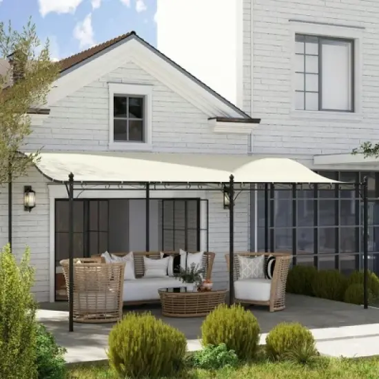 Resenkos Outdoor Garden Gazebo, Sunshade Gazebo Canopy,10' x 16' Wall-Mounted Outdoor Pergola Canopy with Drainage Holes, Cream White image {3}