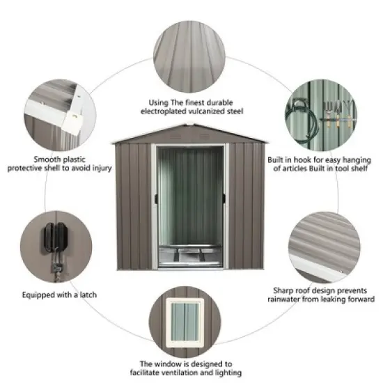 LOVMOR 6ft x 5ft Outdoor Metal Storage Shed gray With window image {2}