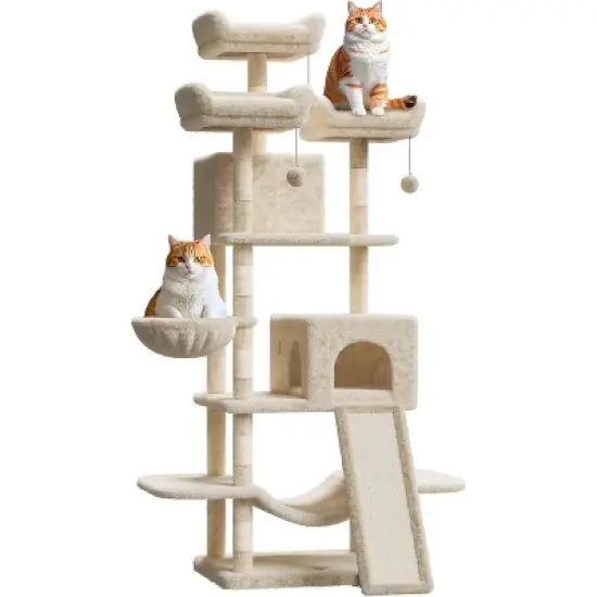 68.5'' Large Cat Tree, Heavy Duty Cat Tower with Condo, Plush Perches, Sisal Scratching Posts, Hammocks, Basket, Dangling Ball image {7}