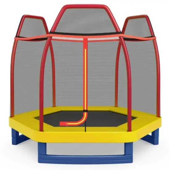 Infans 7FT Kids Trampoline with Safety Enclosure Net Spring Pad & Jumping Mat for Kids image {10}
