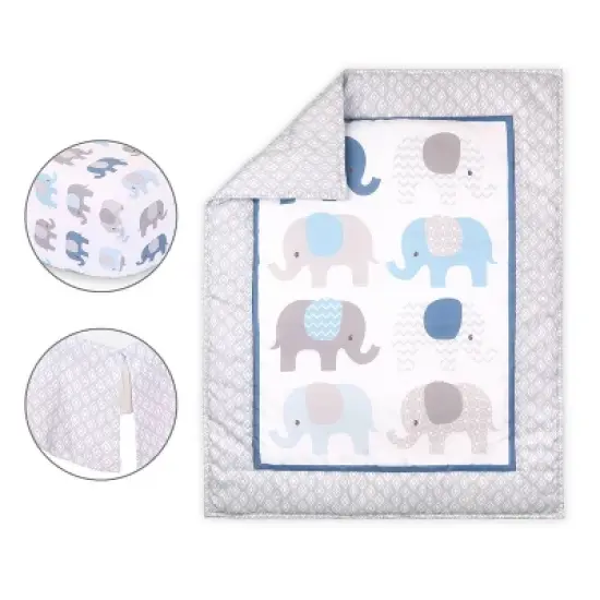 The Peanutshell Sleepy Elephant Baby Crib Bedding Set, Gray/Blue - 3pc image {1}