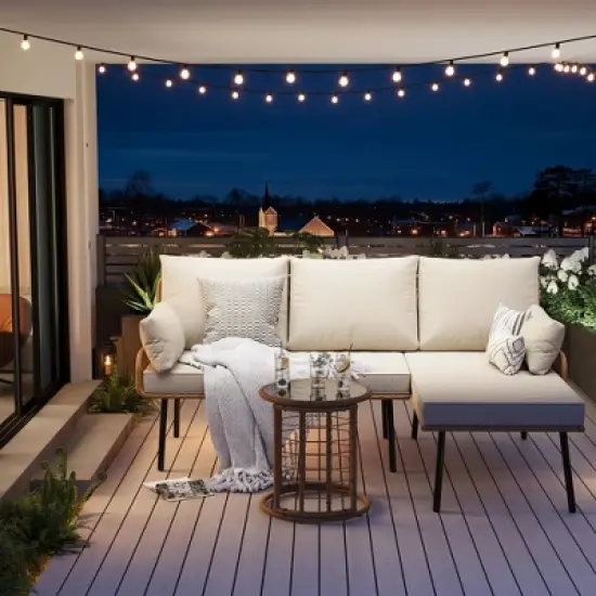 Garvee 3-Piece All-Weather Sectional Sofa - L-Shaped PE Rattan Patio Set with Reversible Cushions & Coffee Table, for Poolside, Garden, Deck, Beige image {6}