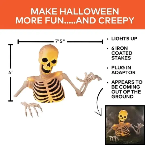 Morris Costumes 4 Ft Light-Up Groundbreaker Skeleton Halloween Decoration image {2}