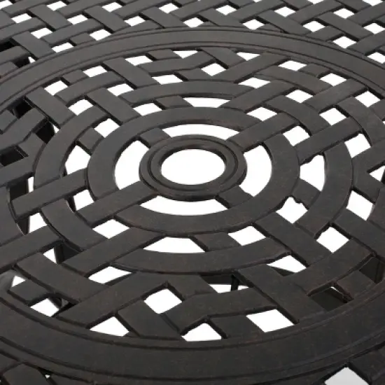 Christopher Knight Home Alfresco Outdoor Aluminum 5 Piece Dining Set with Lattice Design and Umbrella Hole, Bronze image {4}