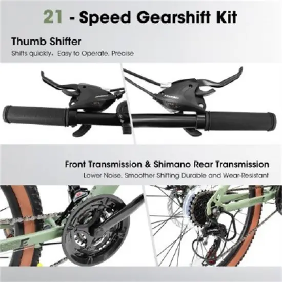 YONWAY 24 Inch Mountain Bike for Teenagers, High Carbon Steel Frame, Disc Brakes, Durable Design for School Commuting image {4}