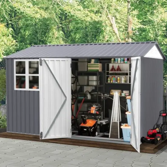 8X10FT Outdoor Storage Shed with Thickened Galvanized Steel,with Sloped Roof & Double Lockable Door,with 6 Vents, for Backyard Garden Bike,Lawnmower image {8}