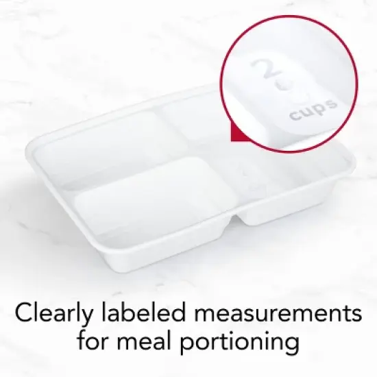 GoodCook Meal Prep 3 Compartment Rectangle Containers + Lids - 4Cups - 20pcs/10ct - White image {8}