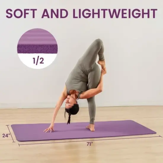 Fitvids 1/2-Inch Thick High Density Foam Exercise Yoga Mat with Carrying Strap, For Cushioning The Body Against Hard Floors, Taro Purple image {1}