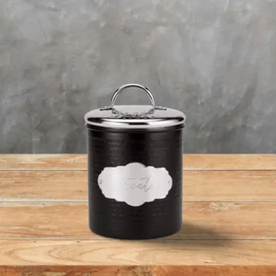 Amici Pet Cavalier Treats Canister, Black & Silver Hammered Metal Dog Treat Container with Handle Lid - 38 Oz. Airtight Pet Food Storage Jar image {3}