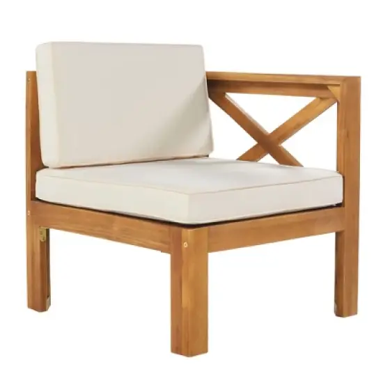 Maliang&nbsp; Outdoor Backyard Patio Wood 5-Piece Sectional Sofa Seating Group Set with Cushions, Natural Finish+ Cushions image {4}