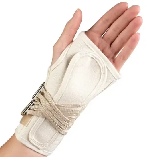 OTC Wrist Splint, Cock-Up Lacing, Canvas, White, Left image {3}