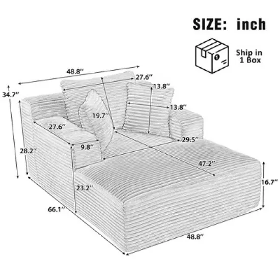 Full- compressed Chaise Lounge Sofa Bed 48.8" Upholstered Sofa Couch with Removable Pillows, Modern Sleeper Sofa for Living Room and Bedroom, Grey image {3}