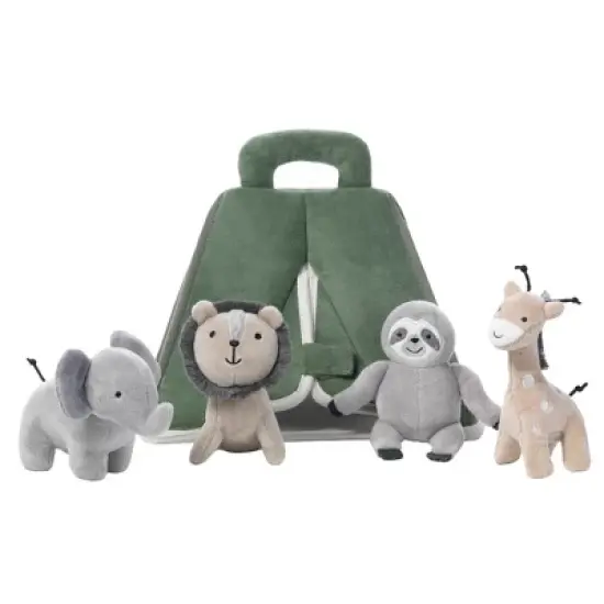 Lambs & Ivy Interactive Plush Safari/Jungle Green Tent with Stuffed Animal Toys image {2}