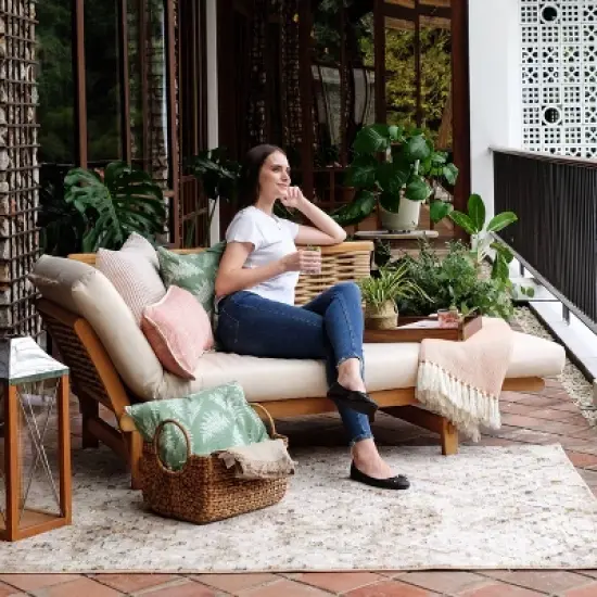 Cambridge Casual Auburn Teak & Wicker Outdoor Patio Daybed with Cushion Brown/Beige image {1}