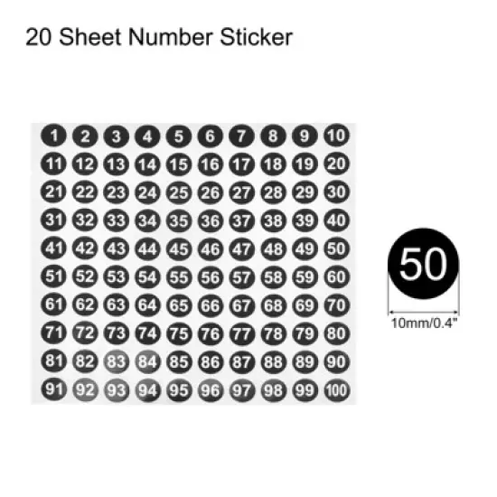 Unique Bargains Office Home Warehouse Self-Adhesive 1-100 Round Number Labels 20 Sheets image {1}