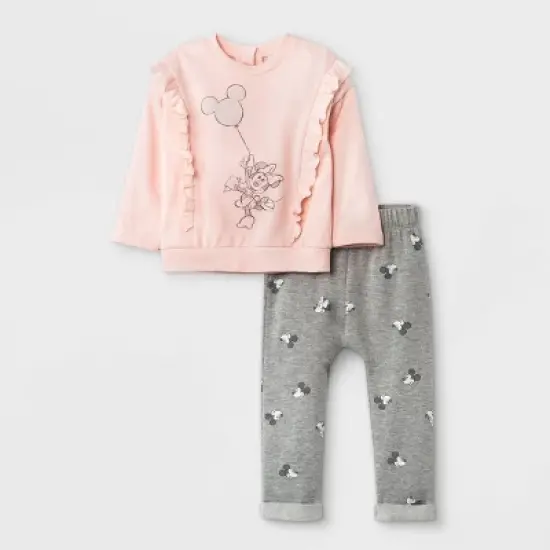 Baby Girls' 2pc Minnie Mouse Fleece Pullover and Jogger Set - Light Pink image {4}