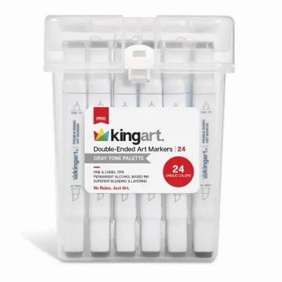 KINGART PRO Double-Ended Alcohol Markers, 24 Gray Tone Colors image {1}