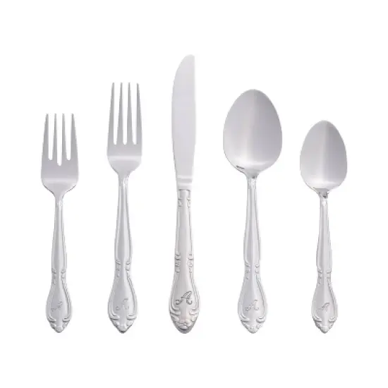 RiverRidge Rose Flatware 46pc Monogrammed Stainless Steel Silverware Set for 8 image {10}