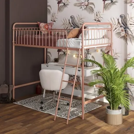 Twin Kaila Metal Loft Bed Rose Gold - Room & Joy image {9}