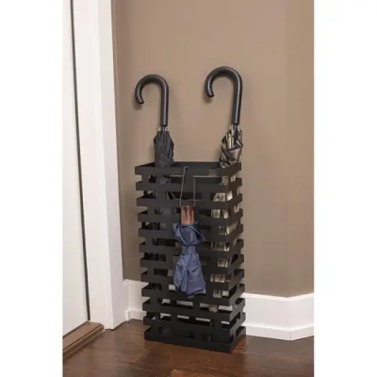 BirdRock Home Umbrella Holder Stand with Removable Water Tray - Line Design - Black image {3}