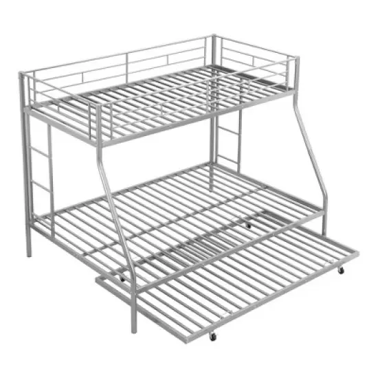 Twin over Full Steel Bunk Bed with Twin Size Trundle Bed and Two-Side Ladders-ModernLuxe image {5}